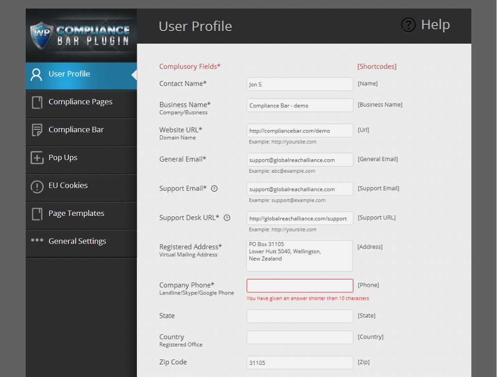 Compliance Bar User Profile
